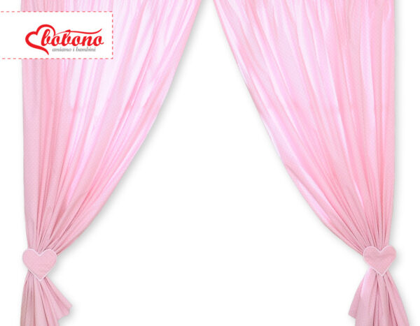 Zasłonki do pokoju dziecięcego- Wiszące serduszka kropki na różu