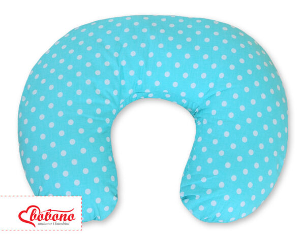 Poduszka rogal do karmienia fasolka rozbieralna – białe grochy na turkusie