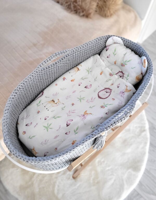 Kosz Mojżesza BOHO bawełniany Handmade z materacykiem – szary