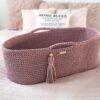 Kosz Mojżesza BOHO bawełniany Handmade z materacykiem – mauve