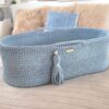 Kosz Mojżesza BOHO bawełniany Handmade z materacykiem – misty blue