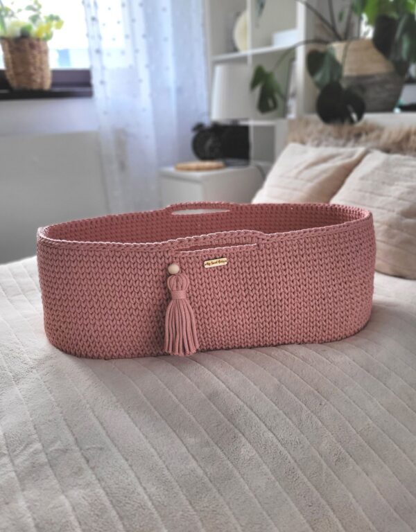 Kosz Mojżesza BOHO bawełniany Handmade z materacykiem – blush