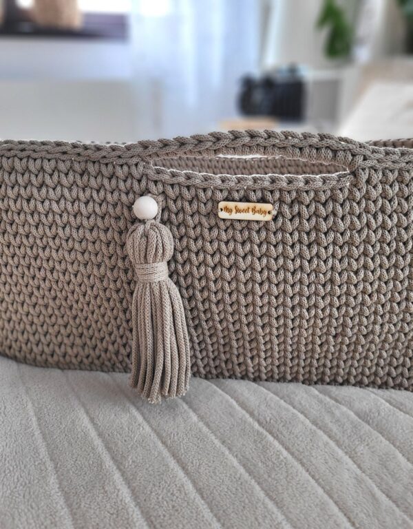 Kosz Mojżesza BOHO bawełniany Handmade z materacykiem – sand