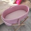 Kosz Mojżesza BOHO bawełniany Handmade z materacykiem – różowy