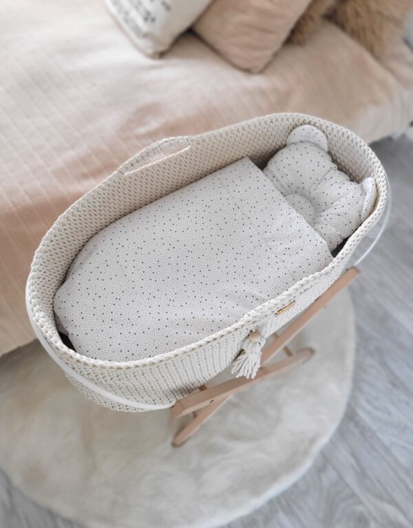 Kosz Mojżesza BOHO bawełniany Handmade z materacykiem – śmietanka