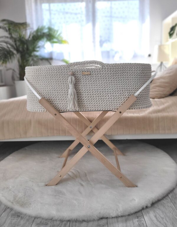 Kosz Mojżesza BOHO bawełniany Handmade z materacykiem – śmietanka