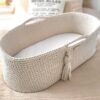 Kosz Mojżesza BOHO bawełniany Handmade z materacykiem – śmietanka