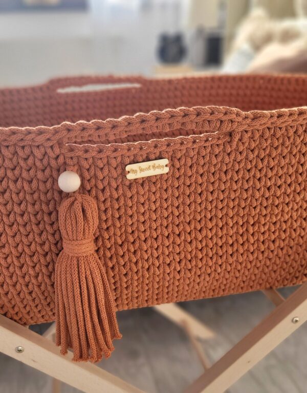 Kosz Mojżesza BOHO bawełniany Handmade z materacykiem – terracotta