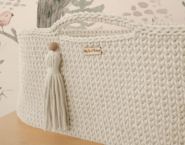 Kosz Mojżesza BOHO bawełniany Handmade z materacykiem – śmietanka