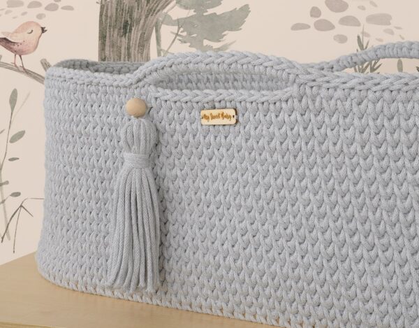 Kosz Mojżesza BOHO bawełniany Handmade z materacykiem – szary