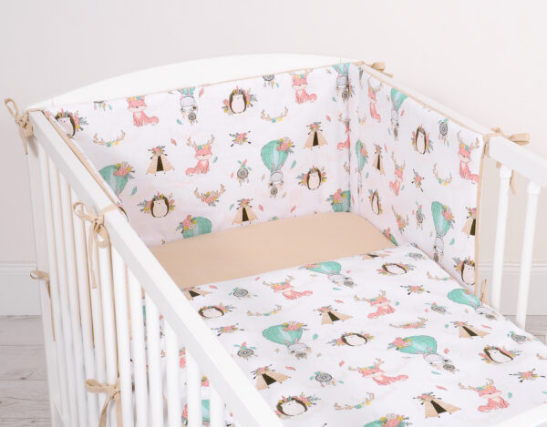 Uniwersalny dwustronny ochraniacz do łóżeczka – beżowe liski/beżowy