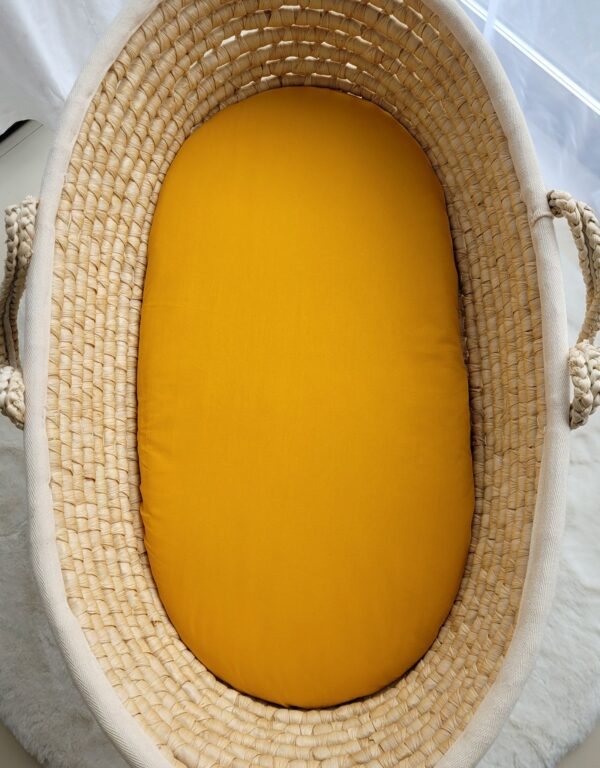 Prześcieradło bawełniane do kosza Mojżesza Boho wózka gondoli 75×35 cm – musztardowe