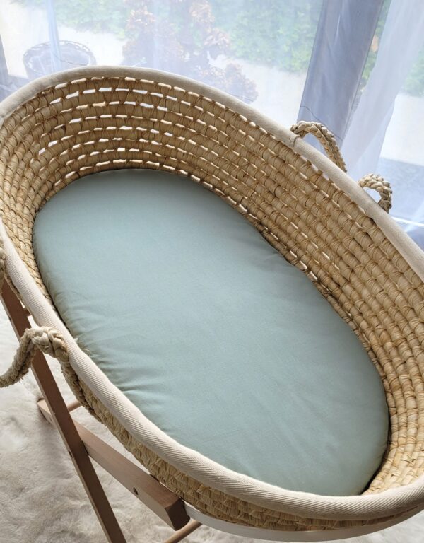 Prześcieradło bawełniane do kosza Mojżesza Boho wózka gondoli 75×35 cm – szałwia