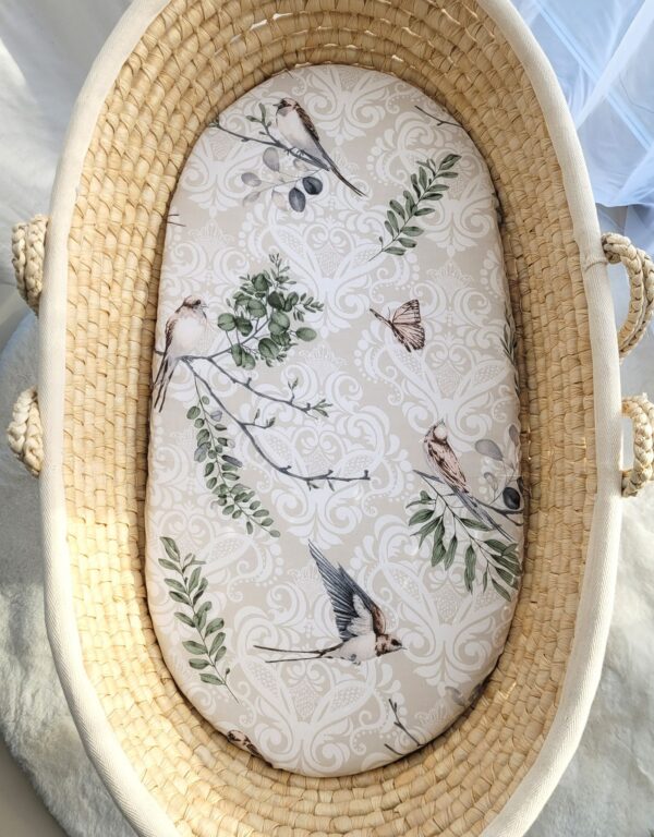 Prześcieradło bawełniane do kosza Mojżesza Boho wózka gondoli 75×35 cm – Brown birds