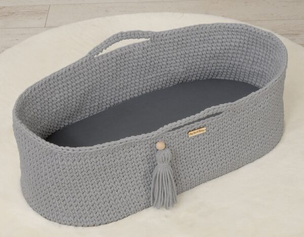 Prześcieradło bawełniane do kosza Mojżesza Boho wózka gondoli 75×35 cm – antracyt