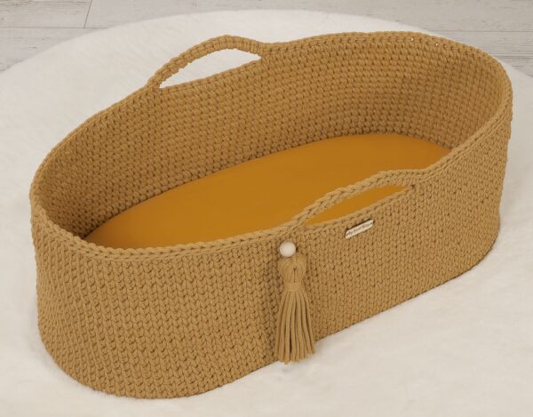 Prześcieradło bawełniane do kosza Mojżesza Boho wózka gondoli 75×35 cm – musztardowe