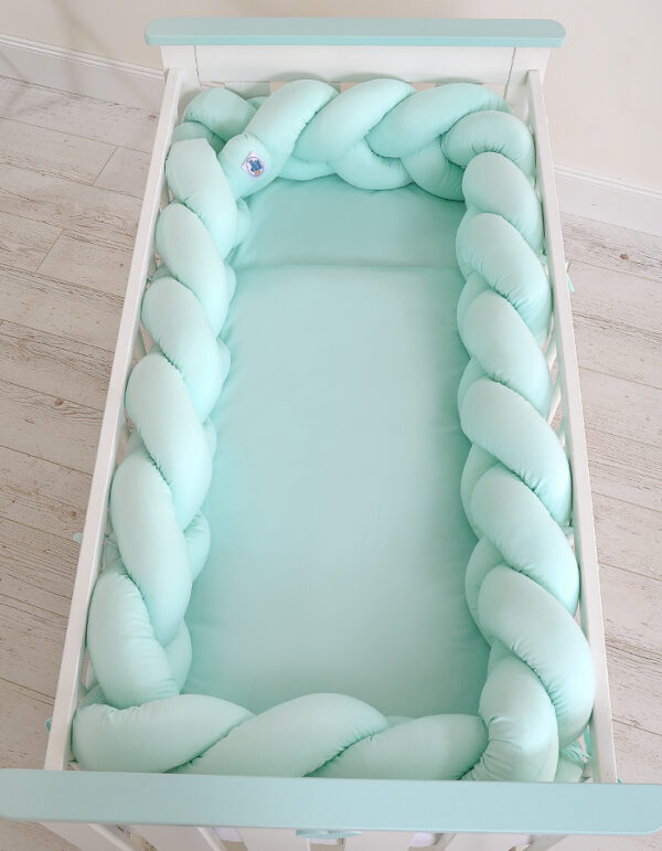 Ochraniacz warkocz pleciony do łóżeczka XXL -miętowy