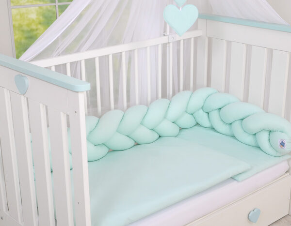 Ochraniacz warkocz pleciony do łóżeczka -miętowy