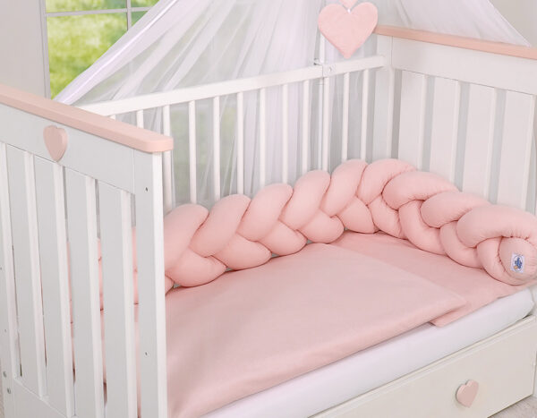 Ochraniacz warkocz pleciony do łóżeczka – brudny róż