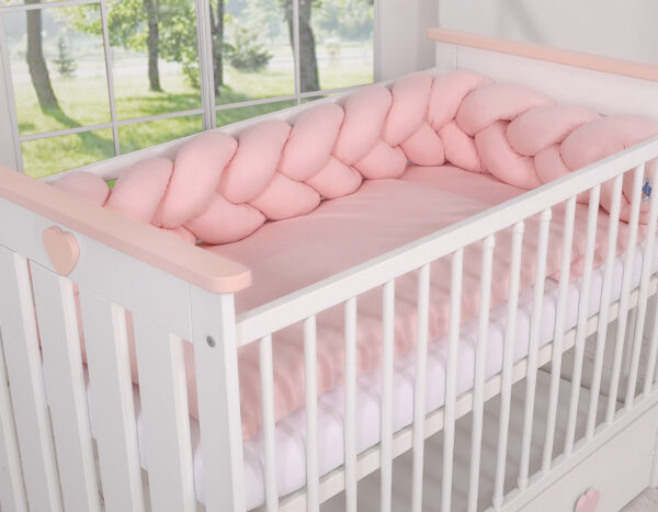 Ochraniacz warkocz pleciony do łóżeczka – brudny róż