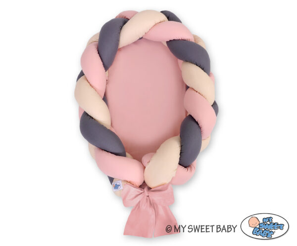 Kokon  niemowlęcy pleciony 2 in 1 – beż-brudny róż-antracyt