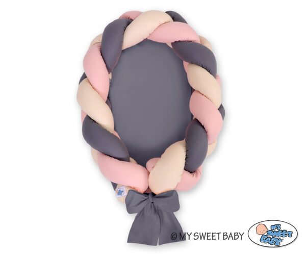 Kokon  niemowlęcy pleciony 2 w 1 – beż-brudny róż-antracyt