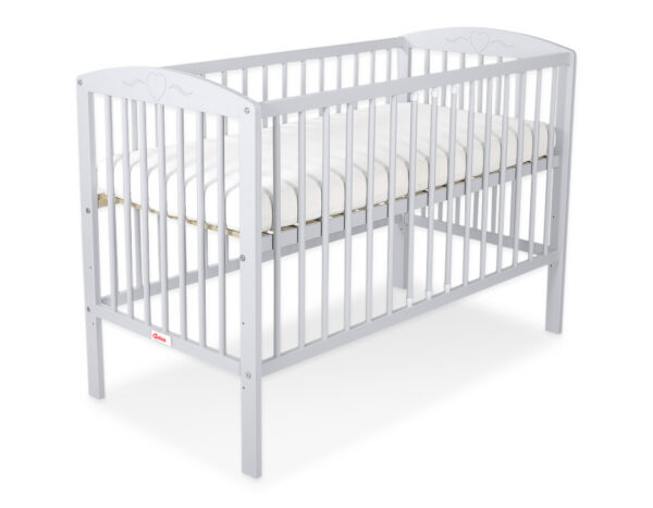 Drewniane łóżeczko dla niemowląt 120x60cm serca szare