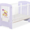 Drewniane łóżeczko dla niemowląt 120x60cm Miś z kokardką biało-fioletowe