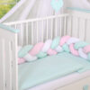 Ochraniacz warkocz pleciony do łóżeczka – biało- różowo-miętowy