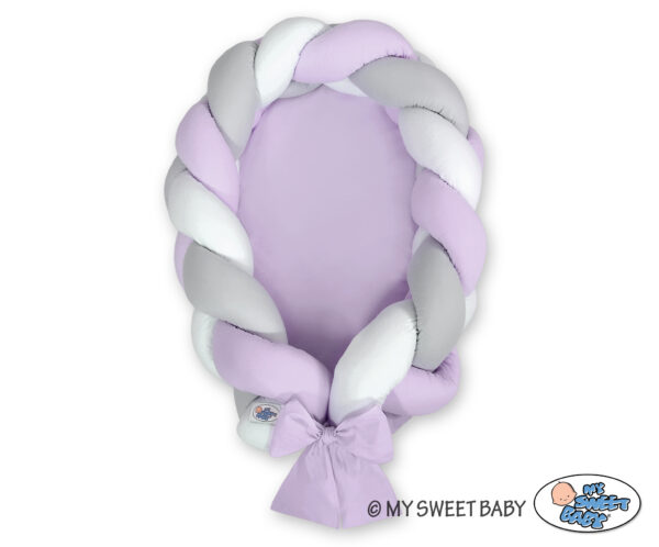 Kokon niemowlęcy pleciony 2 w 1 – biało-fioletowo-szary