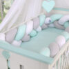 Ochraniacz warkocz pleciony do łóżeczka XXL – biało-szary – miętowy