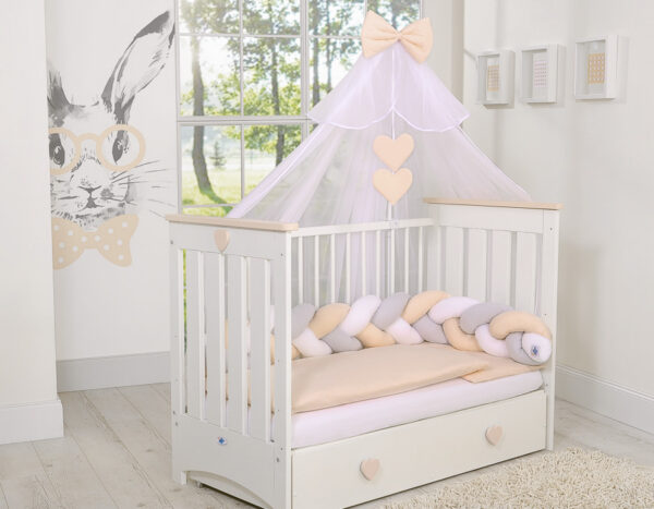 Ochraniacz warkocz pleciony do łóżeczka – biały-szary-beżowy