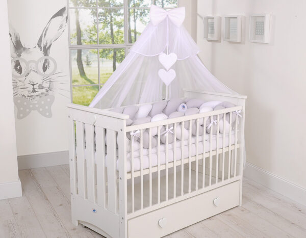 Ochraniacz warkocz pleciony do łóżeczka XXL – biało-szary