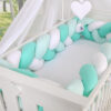 Ochraniacz warkocz pleciony do łóżeczka XXL – biało-miętowy