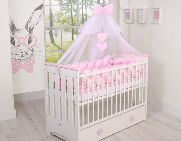 Ochraniacz warkocz pleciony do łóżeczka XXL – różowy