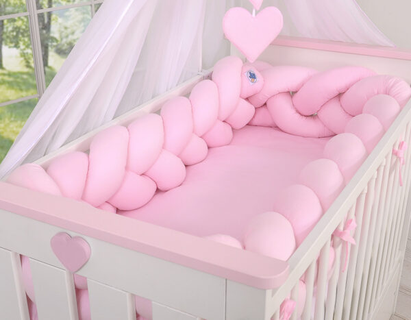 Ochraniacz warkocz pleciony do łóżeczka XXL – różowy