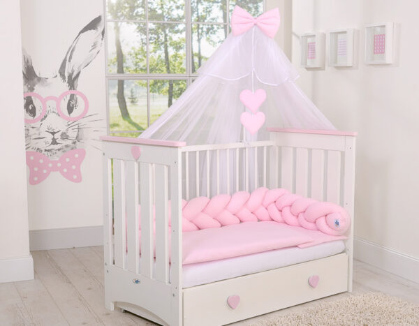 Ochraniacz warkocz pleciony do łóżeczka – różowy