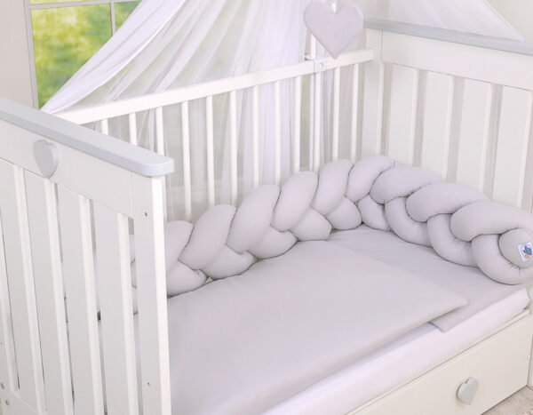 Ochraniacz warkocz pleciony do łóżeczka – szare