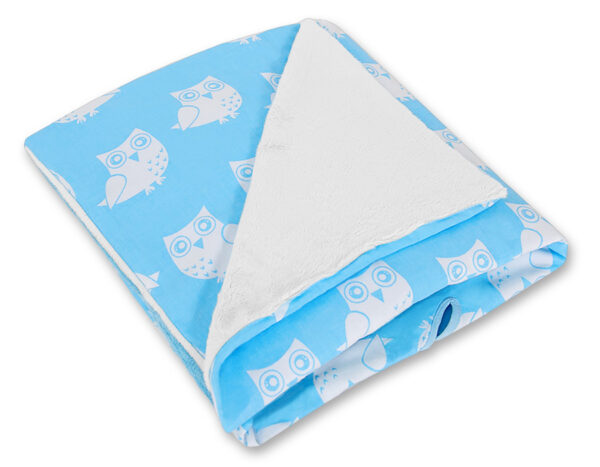 Duży otulacz dwustronny kocyk do fotelika nosidełka dla niemowląt – Sowy niebieskie