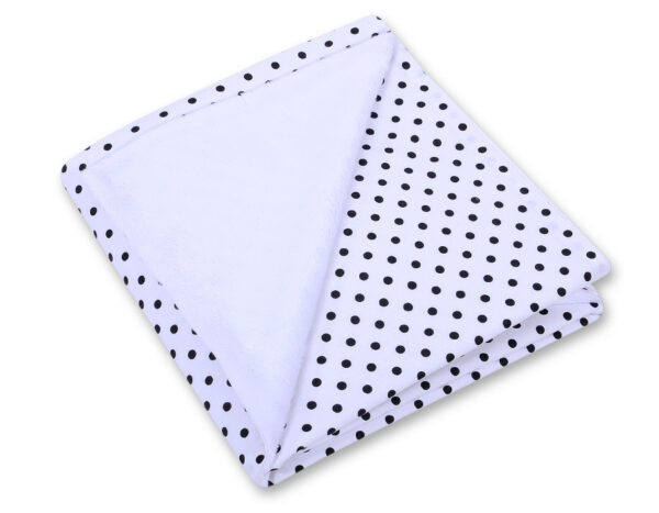 Duży otulacz dla niemowląt do fotelika nosidełka wózka dwustronny – Czarne grochy na białym tle