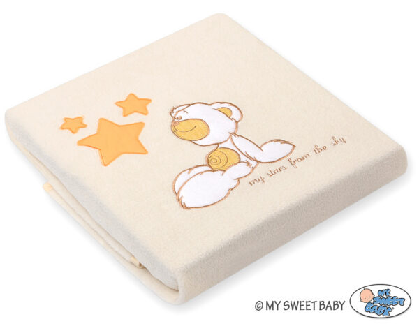 Kocyk polarowy dla niemowląt – Carlo- Miś z gwiazdkami pomarańczowy