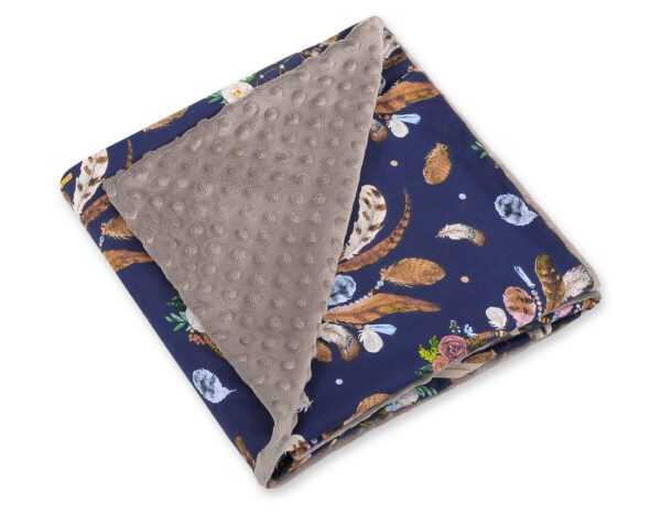 Duży otulacz dla niemowląt do fotelika nosidełka wózka dwustronny – łapacze snów granatowe/ brąz