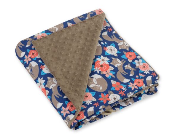 Duży otulacz dla niemowląt do fotelika nosidełka wózka dwustronny – lisia rodzinka na granacie