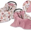 Duży otulacz dla niemowląt do fotelika nosidełka wózka dwustronny – łapacze snów kwiatowe/róż retro