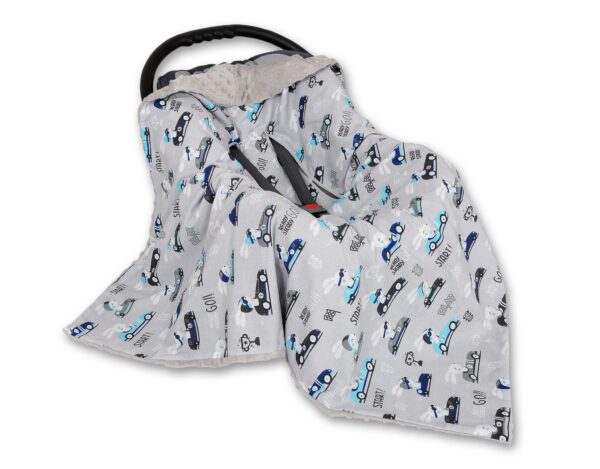 Duży otulacz dla niemowląt do fotelika nosidełka wózka dwustronny – zajączki szare/szary