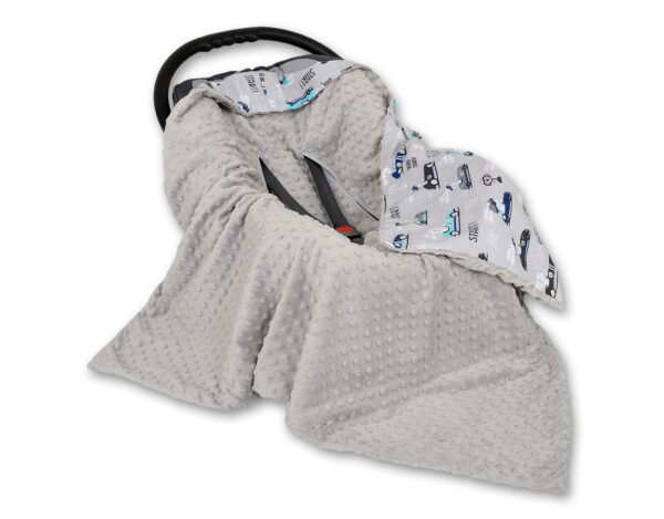 Duży otulacz dla niemowląt do fotelika nosidełka wózka dwustronny – zajączki szare/szary