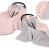 Duży otulacz dla niemowląt do fotelika nosidełka wózka dwustronny – króliczki baletnice różowe/szary