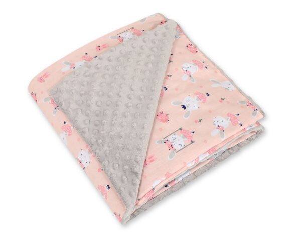 Duży otulacz dla niemowląt do fotelika nosidełka wózka dwustronny – króliczki baletnice różowe/szary