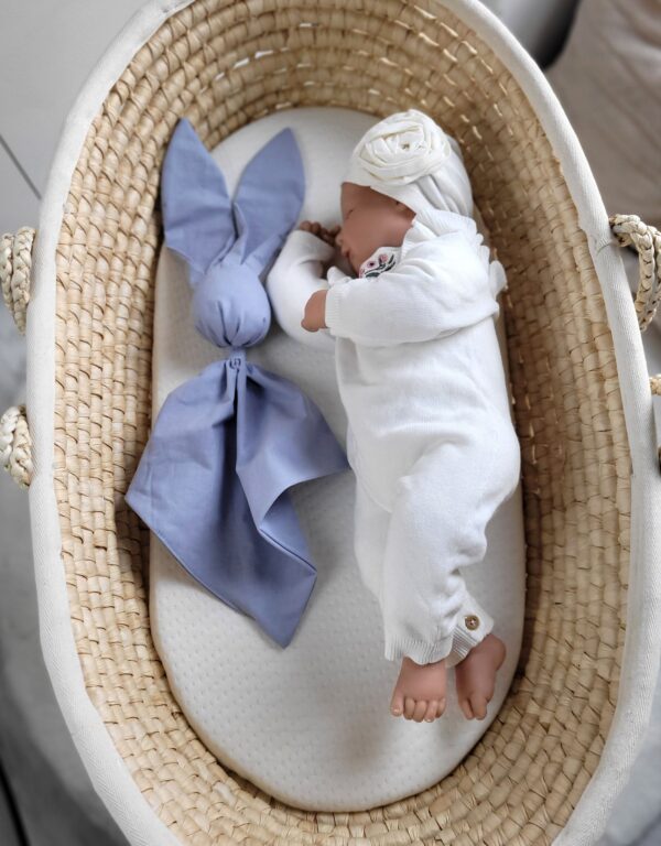 Miękka przytulanka kocyk króliczek z bawełny – Brudny niebieski