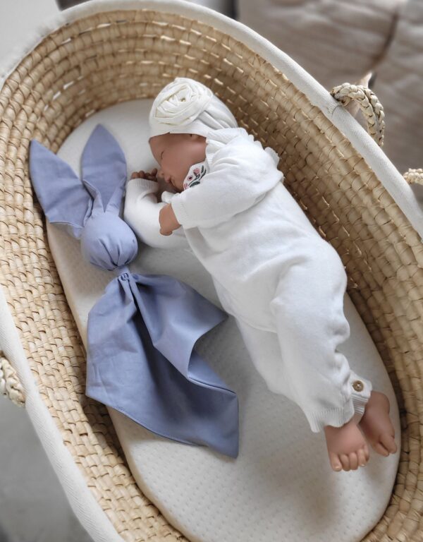 Miękka przytulanka kocyk króliczek z bawełny – Brudny niebieski